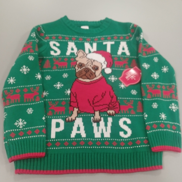 NEW Holiday Time Santa Paws Ugly Christmas Sweater Boys Sz 8 - Picture 1 of 2